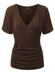 WT1118 Womens V Neck Short Sleeve Wrap Front Drape Dolman Top