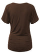 WT1118 Womens V Neck Short Sleeve Wrap Front Drape Dolman Top