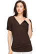 WT1118 Womens V Neck Short Sleeve Wrap Front Drape Dolman Top