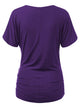 WT1118 Womens V Neck Short Sleeve Wrap Front Drape Dolman Top