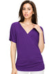 WT1118 Womens V Neck Short Sleeve Wrap Front Drape Dolman Top