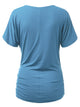 WT1118 Womens V Neck Short Sleeve Wrap Front Drape Dolman Top