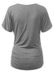 WT1118 Womens V Neck Short Sleeve Wrap Front Drape Dolman Top