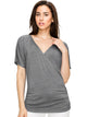 WT1118 Womens V Neck Short Sleeve Wrap Front Drape Dolman Top