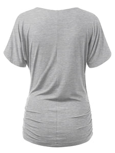 WT1118 Womens V Neck Short Sleeve Wrap Front Drape Dolman Top