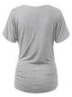 WT1118 Womens V Neck Short Sleeve Wrap Front Drape Dolman Top