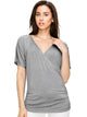 WT1118 Womens V Neck Short Sleeve Wrap Front Drape Dolman Top