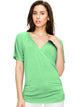 WT1118 Womens V Neck Short Sleeve Wrap Front Drape Dolman Top