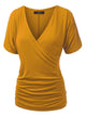 WT1118 Womens V Neck Short Sleeve Wrap Front Drape Dolman Top