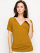 WT1118 Womens V Neck Short Sleeve Wrap Front Drape Dolman Top