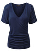 WT1118 Womens V Neck Short Sleeve Wrap Front Drape Dolman Top