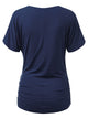 WT1118 Womens V Neck Short Sleeve Wrap Front Drape Dolman Top
