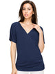 WT1118 Womens V Neck Short Sleeve Wrap Front Drape Dolman Top