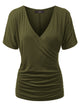 WT1118 Womens V Neck Short Sleeve Wrap Front Drape Dolman Top