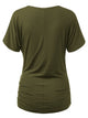WT1118 Womens V Neck Short Sleeve Wrap Front Drape Dolman Top