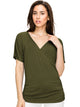 WT1118 Womens V Neck Short Sleeve Wrap Front Drape Dolman Top