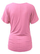 WT1118 Womens V Neck Short Sleeve Wrap Front Drape Dolman Top