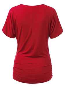 WT1118 Womens V Neck Short Sleeve Wrap Front Drape Dolman Top
