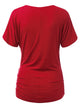 WT1118 Womens V Neck Short Sleeve Wrap Front Drape Dolman Top