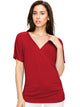WT1118 Womens V Neck Short Sleeve Wrap Front Drape Dolman Top