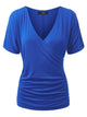 WT1118 Womens V Neck Short Sleeve Wrap Front Drape Dolman Top