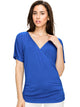 WT1118 Womens V Neck Short Sleeve Wrap Front Drape Dolman Top