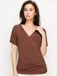 WT1118 Womens V Neck Short Sleeve Wrap Front Drape Dolman Top