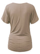 WT1118 Womens V Neck Short Sleeve Wrap Front Drape Dolman Top