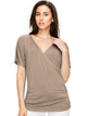 WT1118 Womens V Neck Short Sleeve Wrap Front Drape Dolman Top