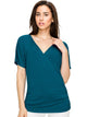 WT1118 Womens V Neck Short Sleeve Wrap Front Drape Dolman Top