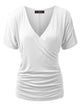WT1118 Womens V Neck Short Sleeve Wrap Front Drape Dolman Top
