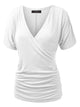 WT1118 Womens V Neck Short Sleeve Wrap Front Drape Dolman Top
