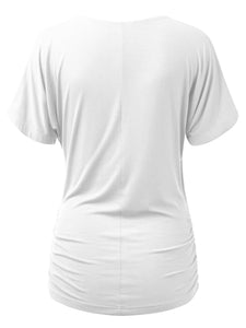 WT1118 Womens V Neck Short Sleeve Wrap Front Drape Dolman Top