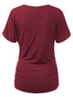 WT1118 Womens V Neck Short Sleeve Wrap Front Drape Dolman Top