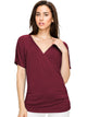 WT1118 Womens V Neck Short Sleeve Wrap Front Drape Dolman Top