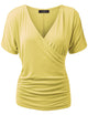 WT1118 Womens V Neck Short Sleeve Wrap Front Drape Dolman Top