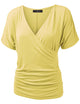 WT1118 Womens V Neck Short Sleeve Wrap Front Drape Dolman Top