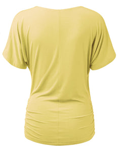 WT1118 Womens V Neck Short Sleeve Wrap Front Drape Dolman Top