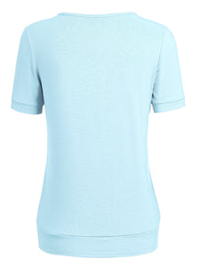 WT1175 Womens Scoop Neck Short Sleeve Front Pleated Tunic