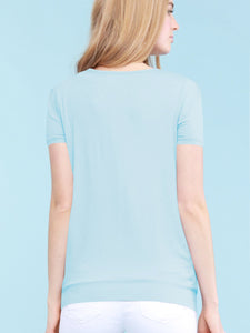 WT1175 Womens Scoop Neck Short Sleeve Front Pleated Tunic
