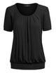 WT1175 Womens Scoop Neck Short Sleeve Front Pleated Tunic