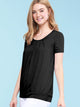 WT1175 Womens Scoop Neck Short Sleeve Front Pleated Tunic