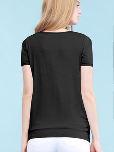 WT1175 Womens Scoop Neck Short Sleeve Front Pleated Tunic