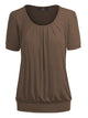 WT1175 Womens Scoop Neck Short Sleeve Front Pleated Tunic