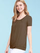 WT1175 Womens Scoop Neck Short Sleeve Front Pleated Tunic