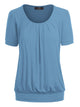 WT1175 Womens Scoop Neck Short Sleeve Front Pleated Tunic