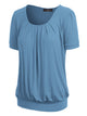 WT1175 Womens Scoop Neck Short Sleeve Front Pleated Tunic