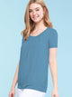 WT1175 Womens Scoop Neck Short Sleeve Front Pleated Tunic
