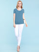 WT1175 Womens Scoop Neck Short Sleeve Front Pleated Tunic