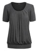 WT1175 Womens Scoop Neck Short Sleeve Front Pleated Tunic